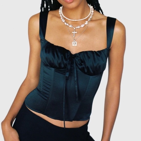 Miaou Tops - Miaou Agnes Satin Bustier Corset Cami Camisole Crop Blouse Top Black